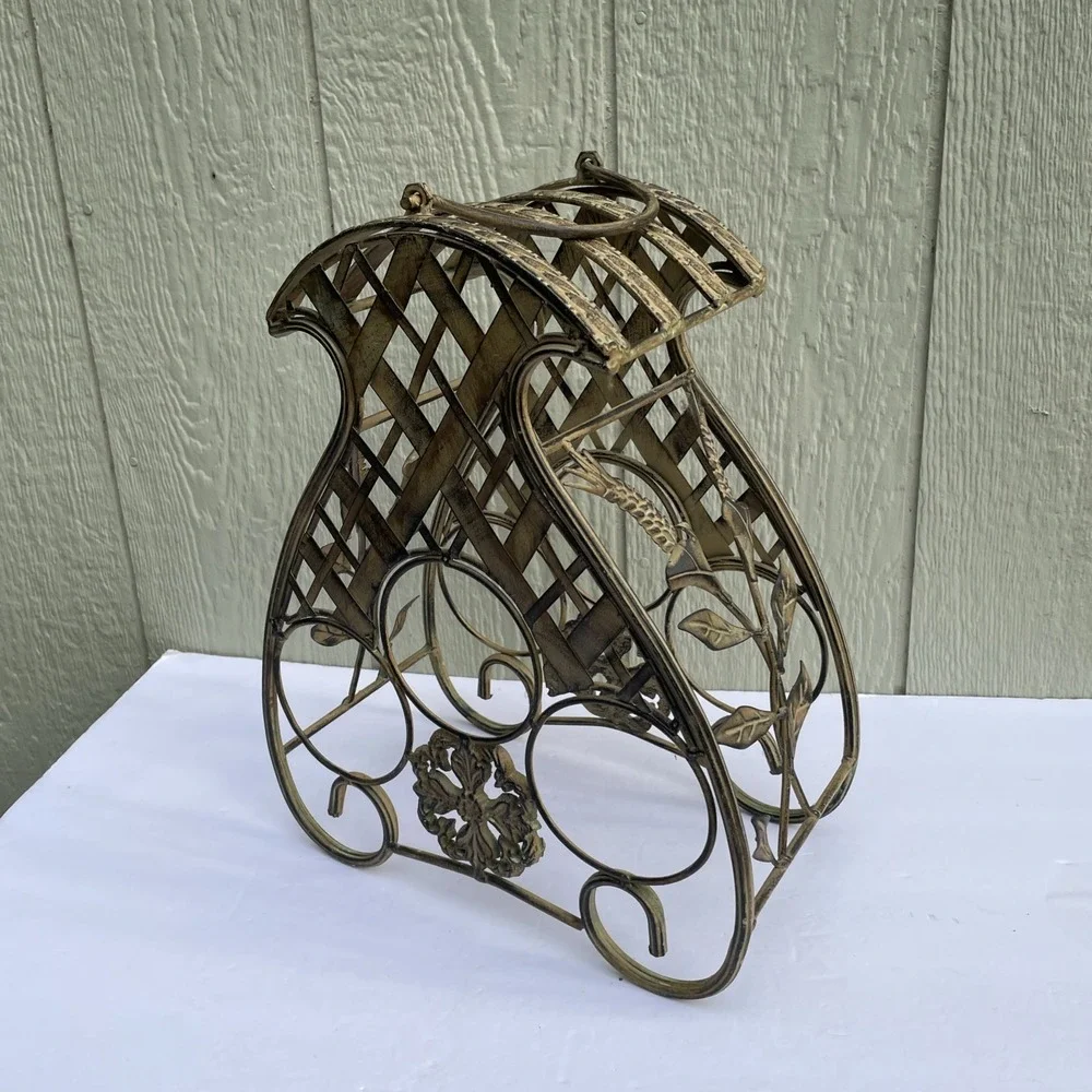 Wine‎ Holder Metal Rack with Holder 3 bottle caddy Wrought Iron Sculpture Art